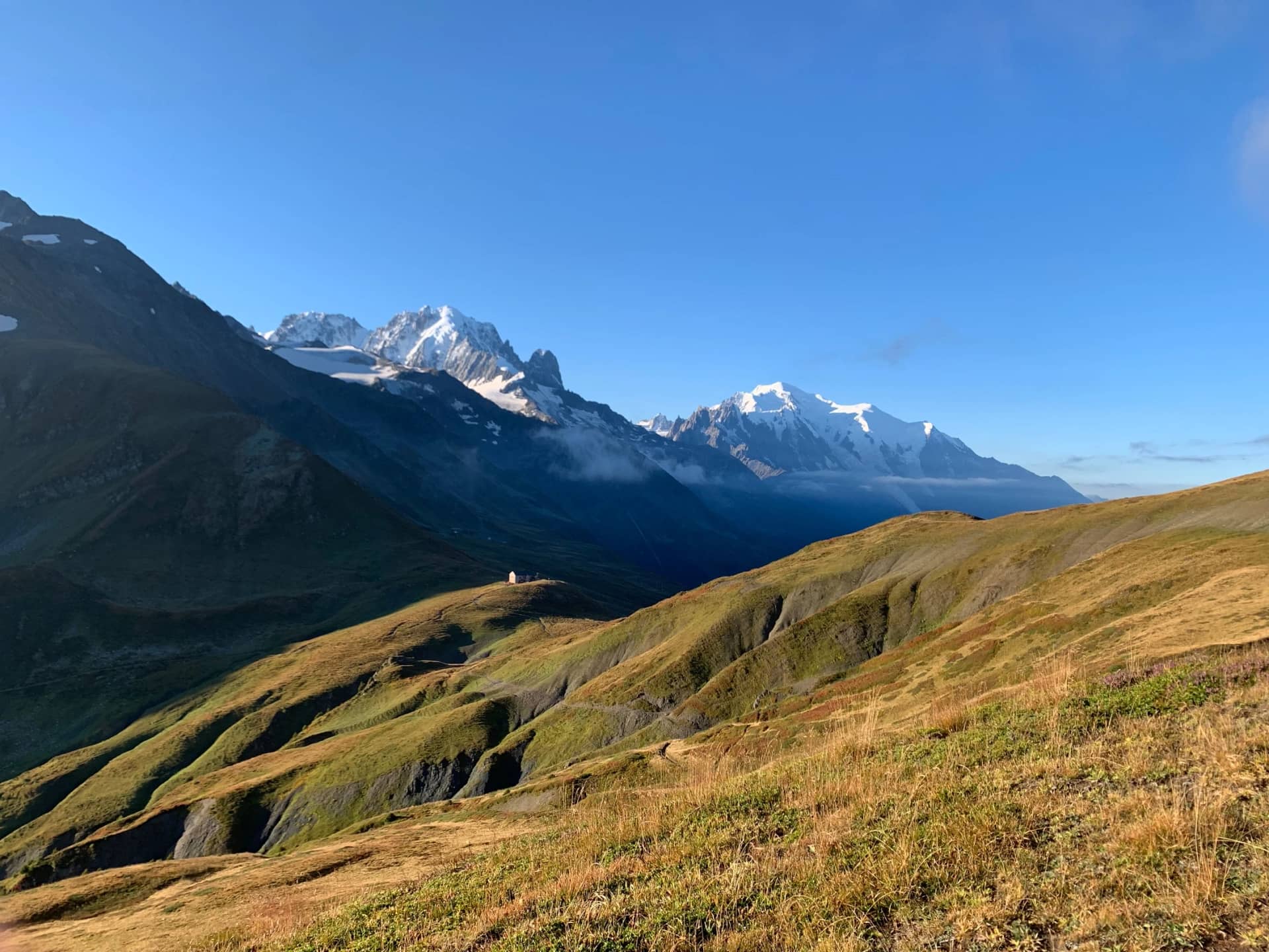 Amazing landscape view of the "Col de balme", refuge, TMB, Mont Blanc