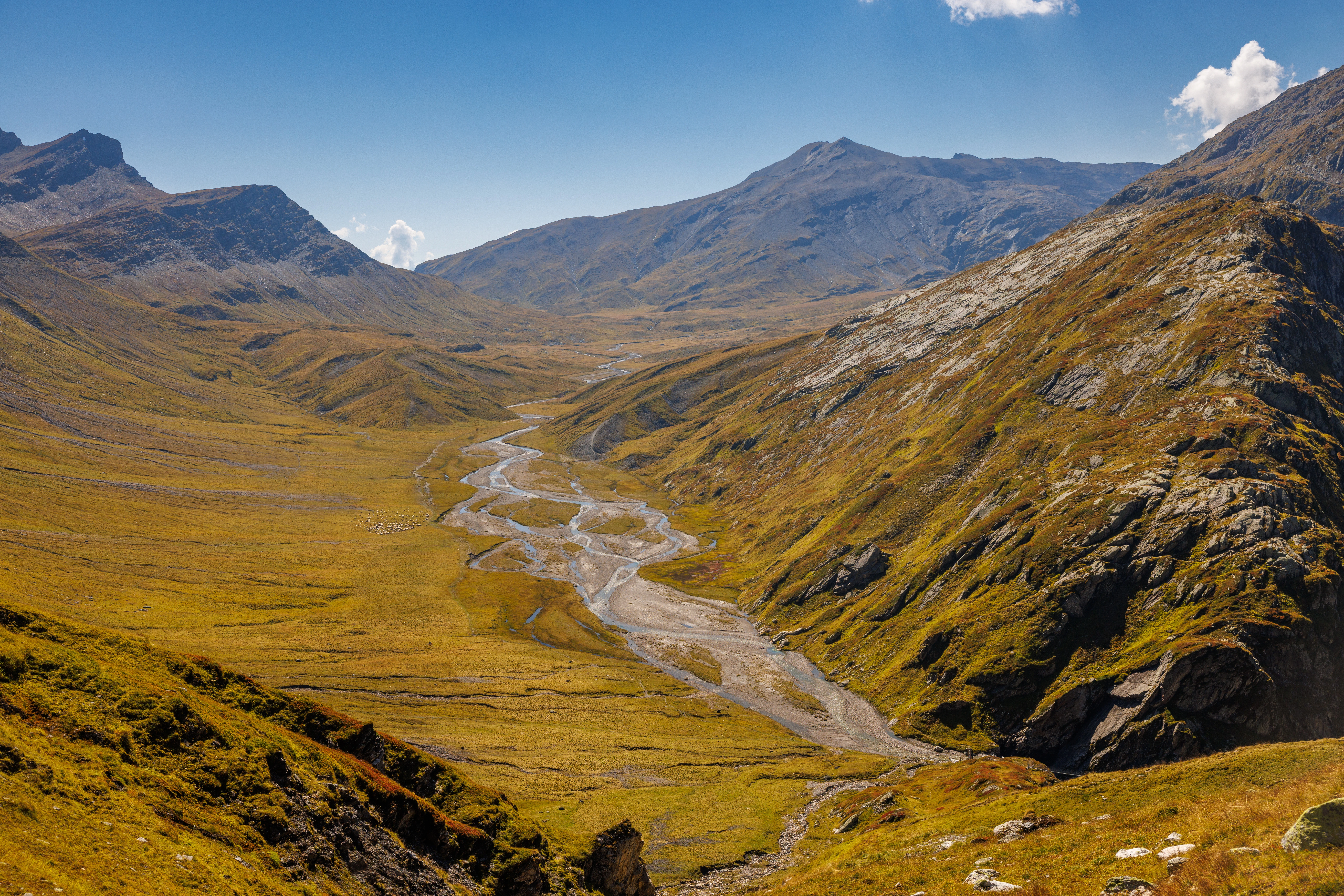 alpine valley of Greina Plateau in Surselva, Switzerland