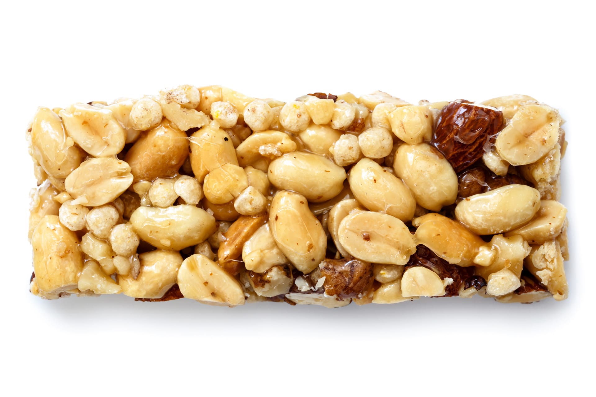 Nut and seed energy bar isolated on white background