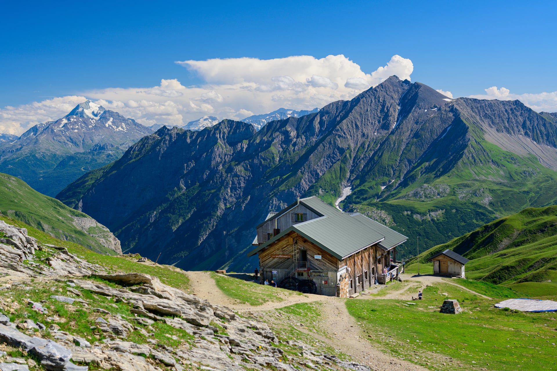 The Refuge de la Croix du Bonhomme mountain hut in French Alps. Part of the Tour du Mont Blanc challenge.