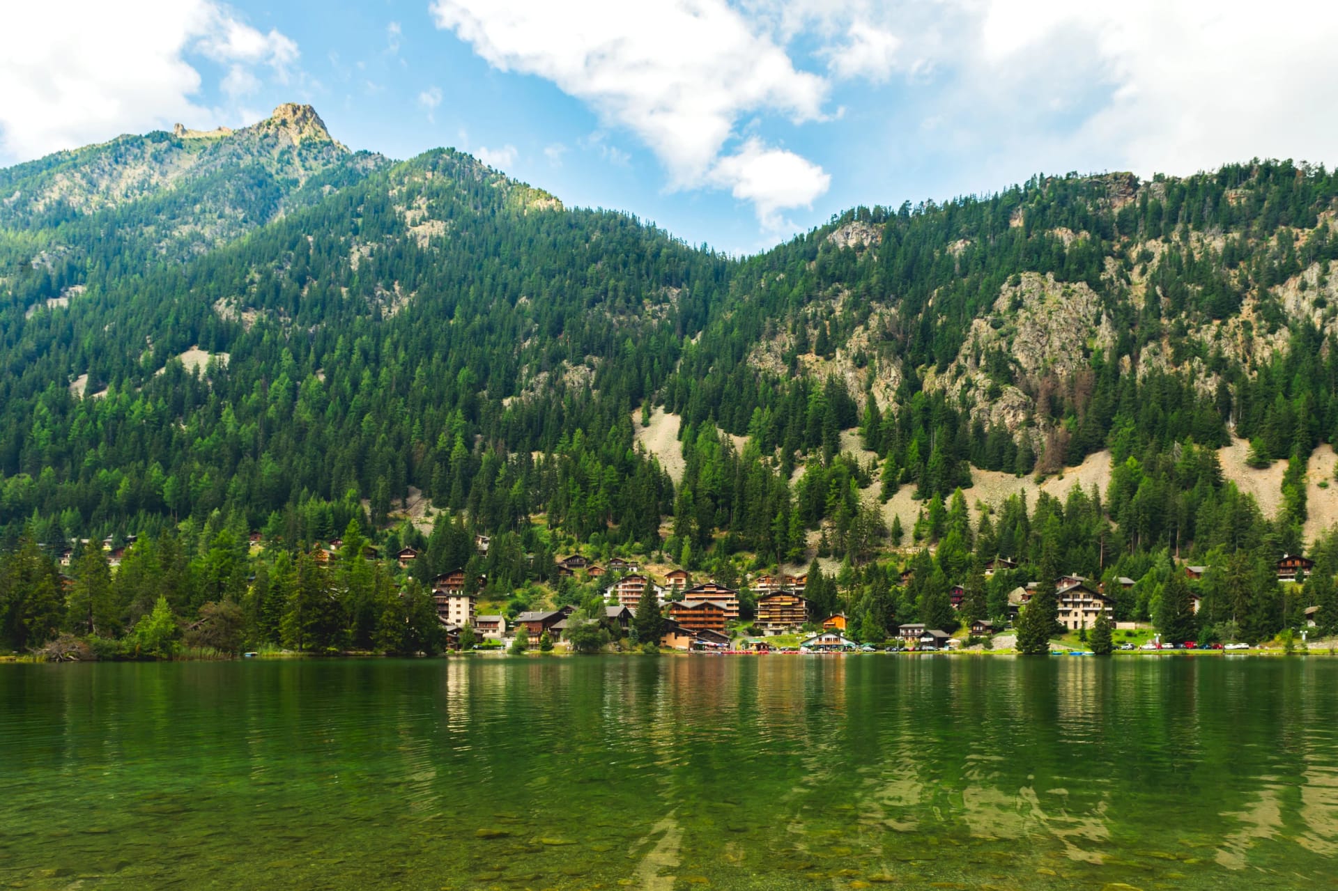 Landscape of alpine resort Champex-Lac, Valais, Switzerland