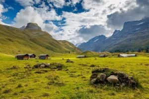 Alpine huts on Engstlenalp in the Bernese Highlands