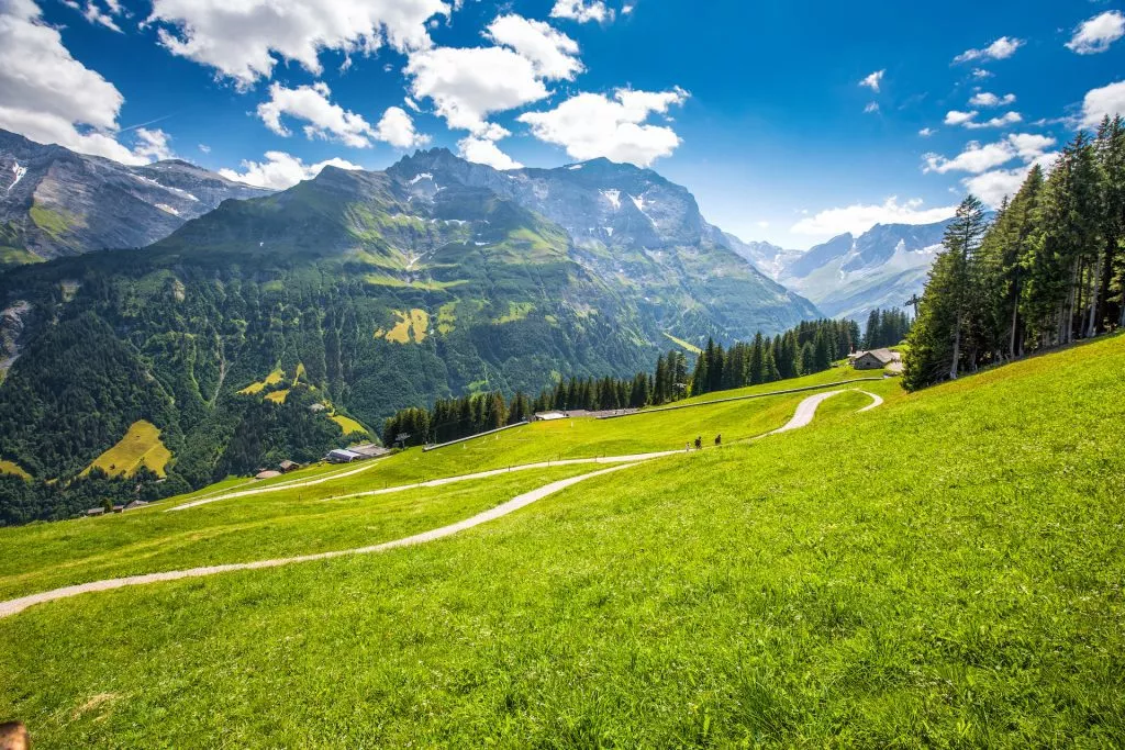 Elm village and the Swiss mountains