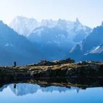 Lac des Cheserys with a view at the beautufil mountains of Chamonix