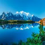 Sunset panorama of the Lac Blanc lake with Mont Blanc