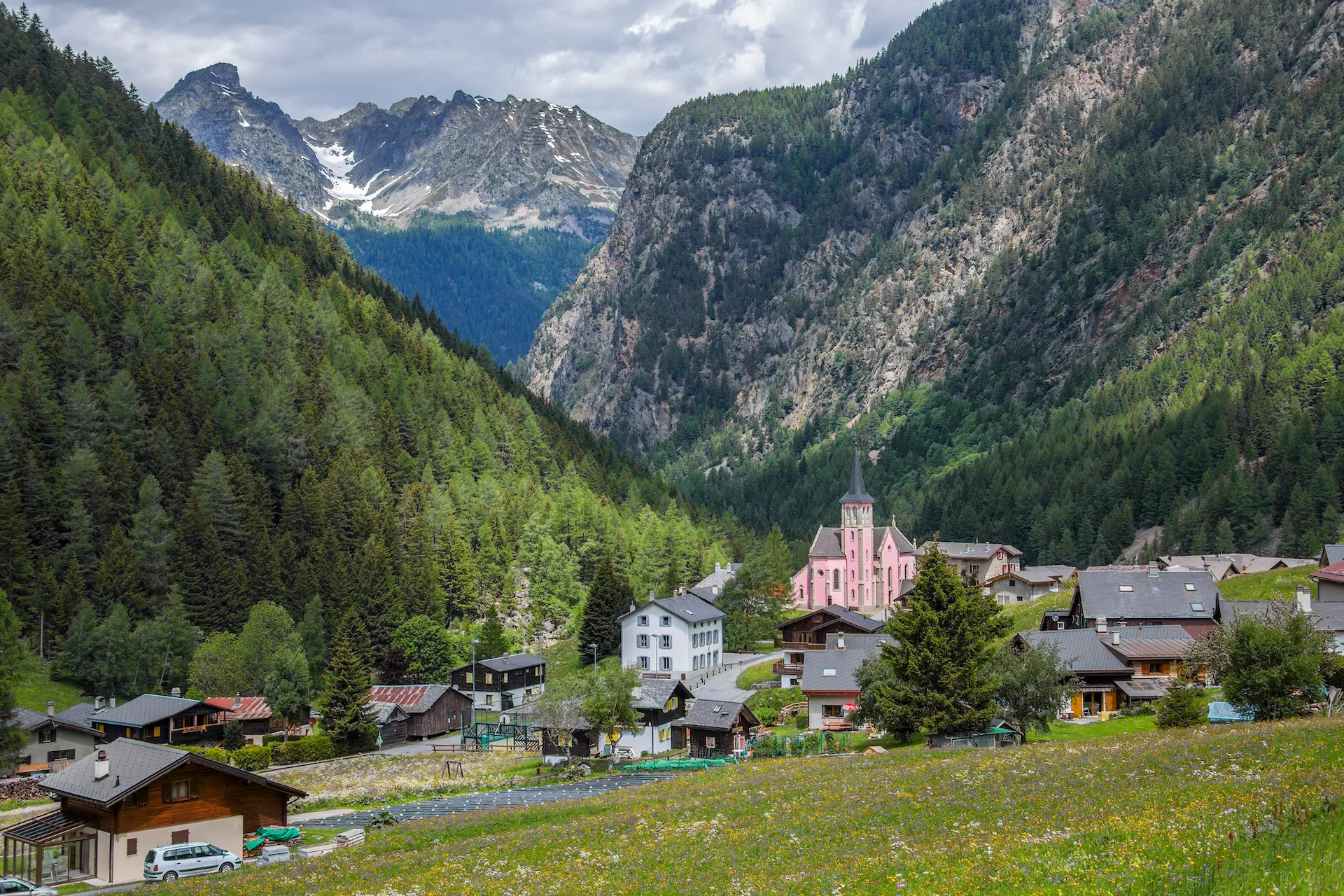 The alpine village of Trient in the canton of Valais