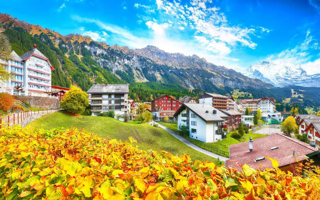 Wengen with Jungfrau Mountain and Lauterbrunnen Valley on background