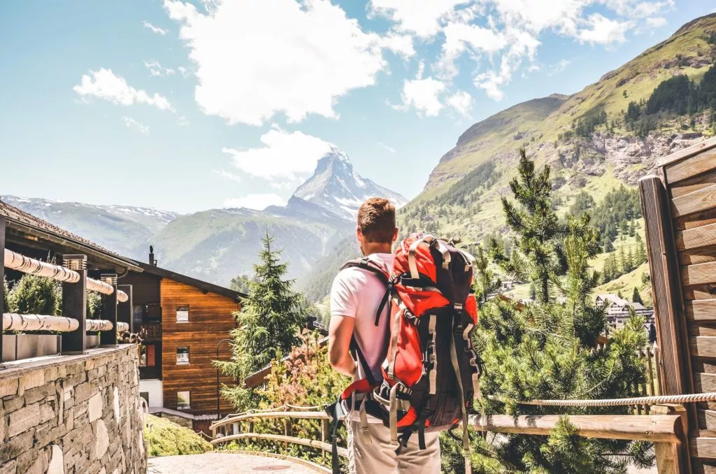 hiker arriving to zermatt